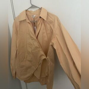 Ganni wrap top in chestnut